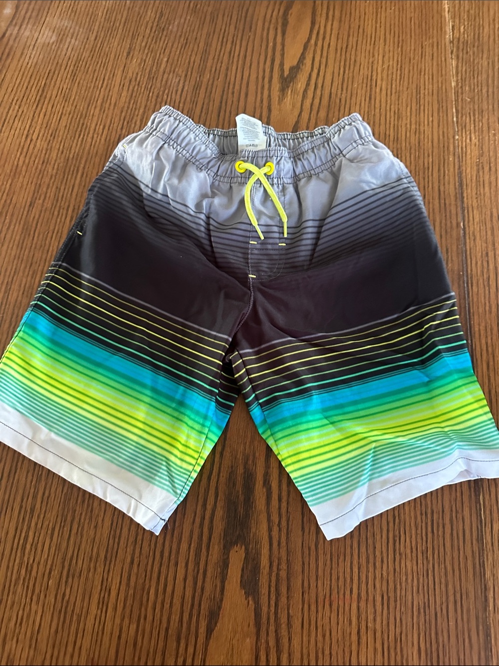 Boys Gradient Stripe Swim Shorts in Black and Neon Green